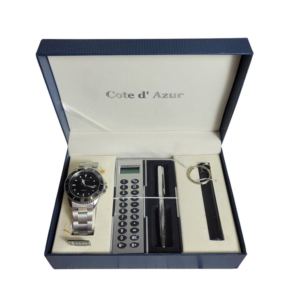 Men's Cote d' Azur Watch and Calculator Gift Set w Flashlight & Ink Pen New Box